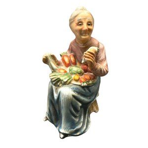 Vintage Norleans Japan Figurine Old Woman Gardener Harvest Carrots 5" Tall